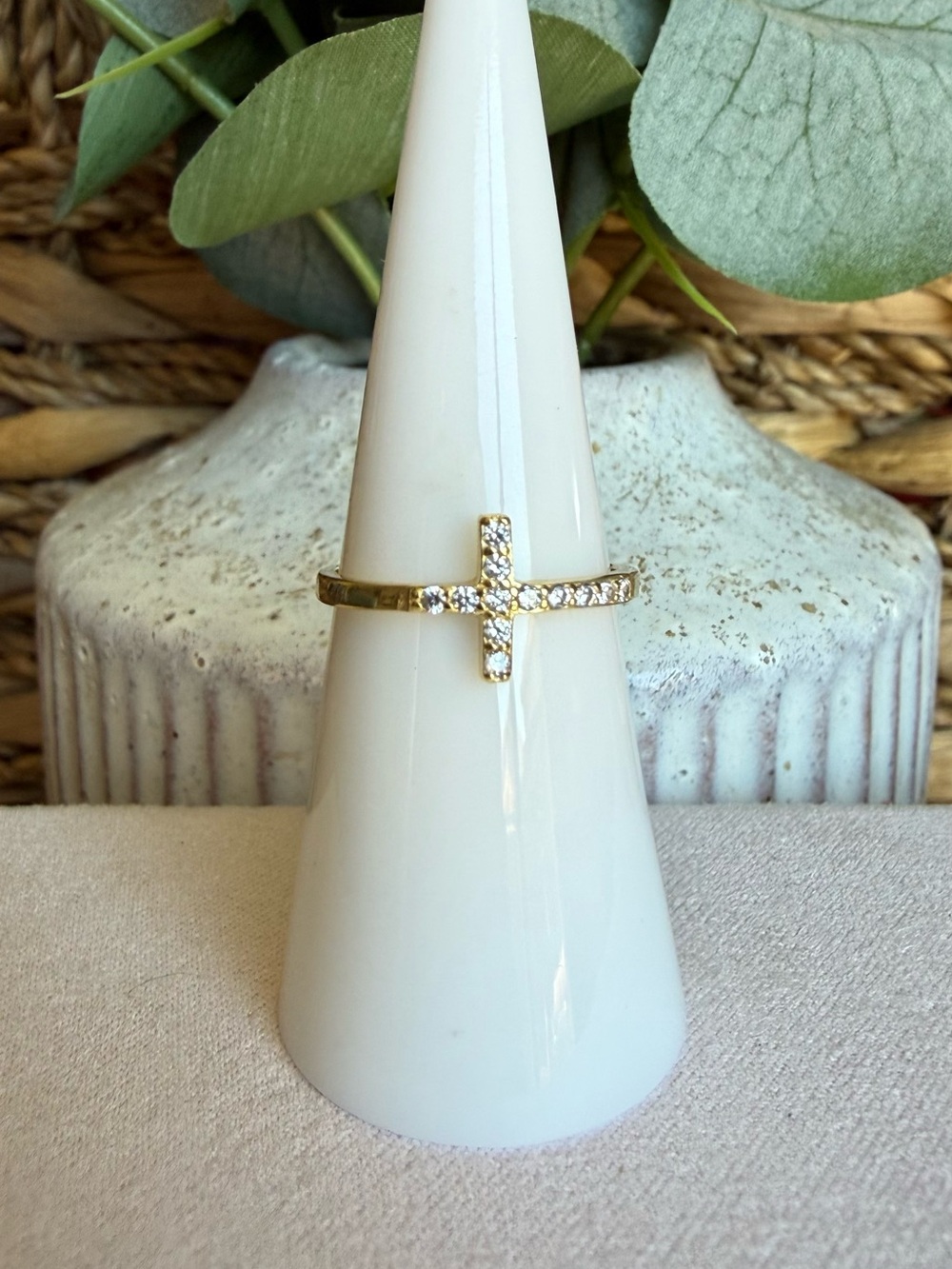 NWT Macy's Sterling Silver Gold Tone CZ Cross
Ring Size 6 Gift Box Included